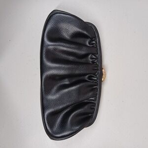Vintage Clutch Women Black Leather Frame Kiss Lock Pleated Evening Retro